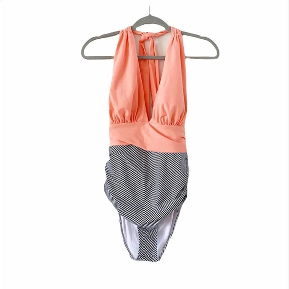 Cupshe Swimsuit Size Medium New Halter Tie Neck Gray Coral Vacay Beach Pool Trip - Picture 1 of 9